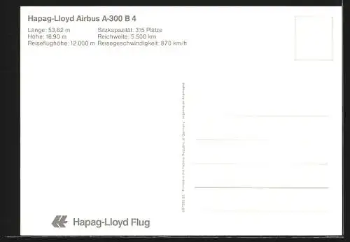 AK Flugzeug, Hapag-Lloyd Airbus A-300 B 4 in der Luft