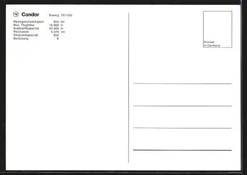 AK Flugzeug, Condor Boeing 757 in der Luft
