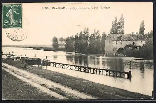 AK Saint-Martin-le-Beau, Moulin de Mîtrey et l`écluse sur la rivière