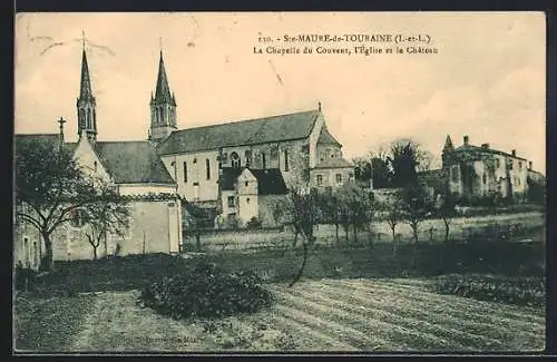 AK Ste-Maure-de-Touraine, La Chapelle du Couvent, l`Église et le Château