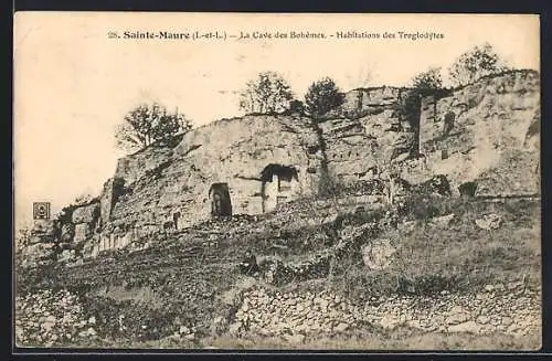 AK Sainte-Maure, La Cave des Bohèmes, Habitations des Troglodytes