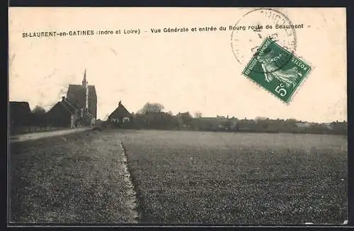 AK Saint-Laurent-en-Gâtines, Vue générale et entrée du Bourg route de Beaumont