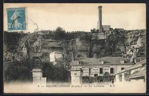 AK Rochecorbon, La Lanterne avec vue sur les falaises et le restaurant en contrebas