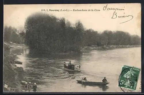 AK Vouvray, Embouchure de la Cisse avec bateaux et paysage fluvial