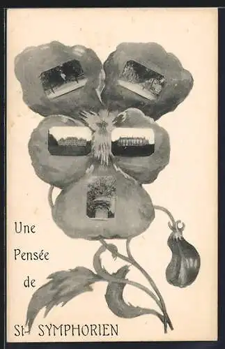 AK Saint-Symphorien, Une Pensée de Saint-Symphorien avec collages de paysages et bâtiments