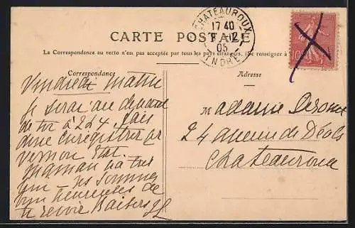 AK Vernou-sur-Brenne, Route bordée d`arbres menant à une maison ancienne