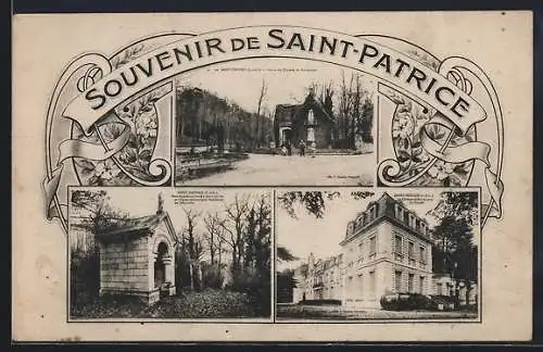 AK Saint-Patrice, Souvenir avec chapelle et château en forêt