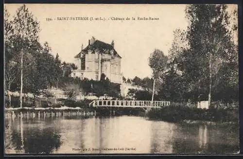 AK Saint-Paterne, Château de la Roche-Racan et pont sur la rivière