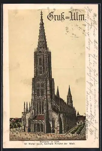Künstler-AK Ulm / Donau, Münster, höchste Kirche der Welt