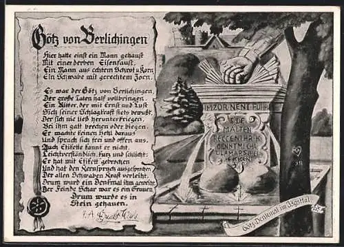 AK Schöntal / Jagst, Götz-Denkmal, Gedicht