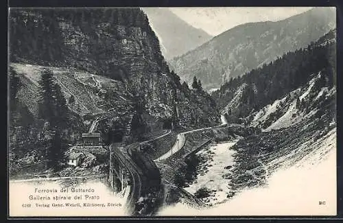 AK Prato, Ferrovia del Gottardo, Galleria spirale del Prato