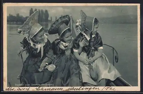 AK drei Mädchen in Trachten vom Untersee (Bodensee)