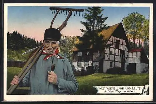 AK Westfälischer Bauer auf dem Weg zur Arbeit
