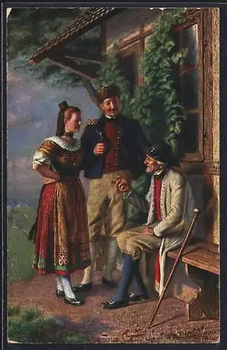 AK Braunschweiger in Trachten vor dem Haus