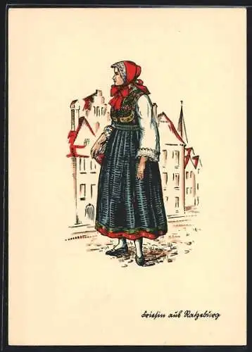 Künstler-AK Ratzeburg, Friesin in Tracht