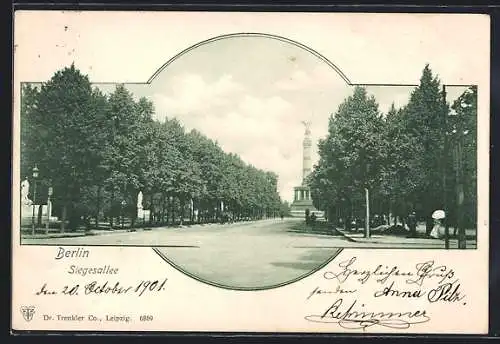 AK Berlin, Siegesallee mit Blick auf die Siegessäule