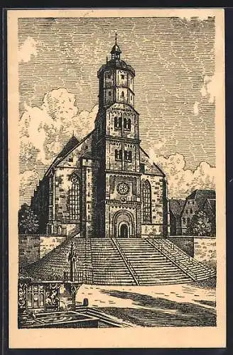 Künstler-AK Schwäb. Hall, Michaeliskirche und Pranger
