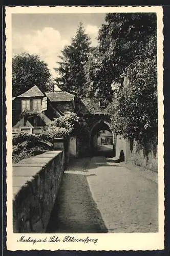 AK Marburg a. d. Lahn, Schlossaufgang im Sonnenschein