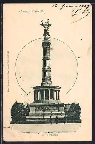 AK Berlin-Tiergarten, Siegessäule mit Passanten