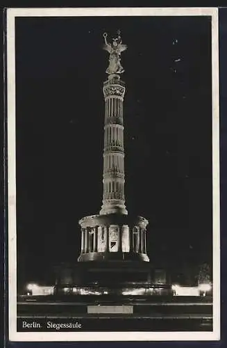 AK Berlin-Tiergarten, Siegessäule bei Nacht