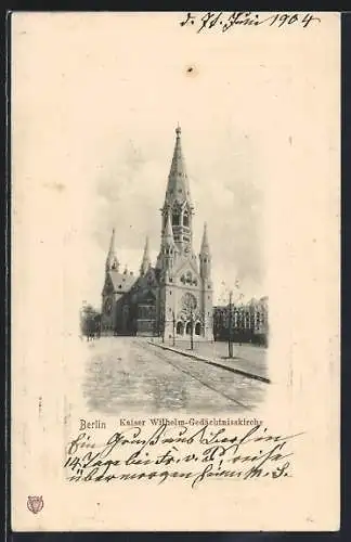 AK Berlin-Charlottenburg, Kaiser Wilhelm-Gedächtniskirche mit Strassenpartie