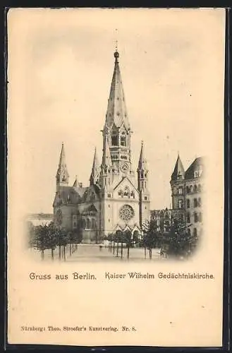 AK Berlin-Charlottenburg, Kaiser Wilhelm-Gedächtniskirche mit Vorplatz