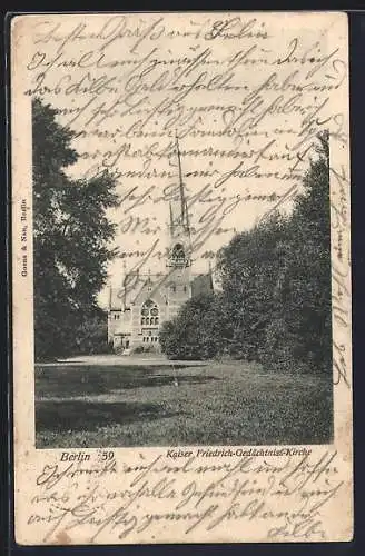AK Berlin-Charlottenburg, Kaiser Wilhelm-Gedächtniskirche mit Parkanlage