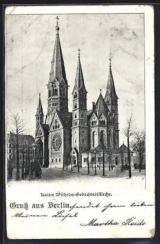 AK Berlin-Charlottenburg, Kaiser Wilhelm-Gedächtniskirche mit Passanten