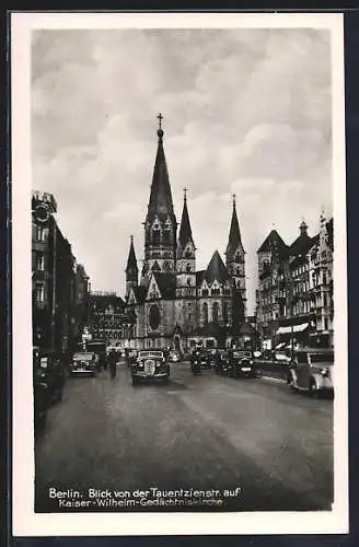 AK Berlin-Charlottenburg, Kaiser Wilhelm-Gedächtniskirche aus der Tauentzienstrasse