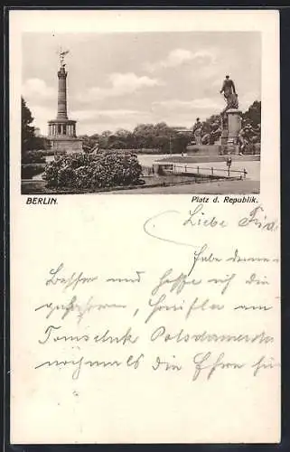 AK Berlin-Tiergarten, Platz der Republik mit Siegessäule