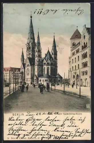 AK Berlin-Charlottenburg, Strassenpartie mit der Kaiser Wilhelm-Gedächtniss-Kirche