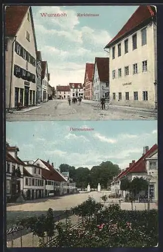 AK Wurzach, Marktstrasse mit Postamt, Herrenstrasse mit Anlagen