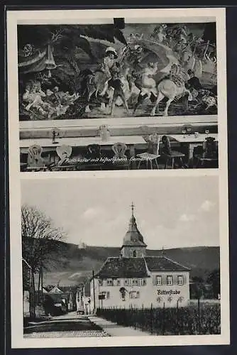AK Burrweiler, Gaststätte Ritterstube, Ritterkeller mit historischem Gemälde