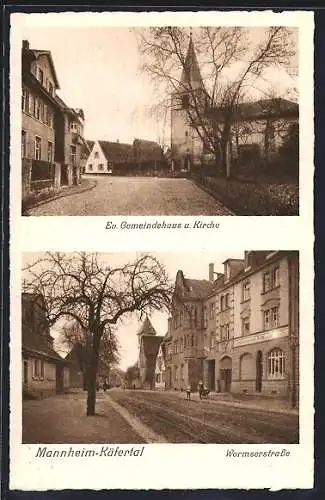 AK Mannheim-Käfertal, evangelisches Gemeindehaus und Wormserstrasse