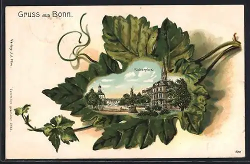 Passepartout-Lithographie Bonn, Kaiserplatz im Blatt