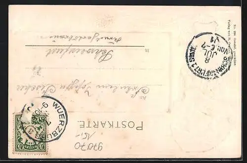 Passepartout-Lithographie Würzburg, Festung und Käppele, Wappen