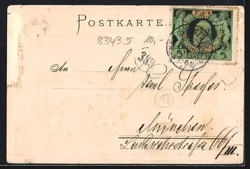 Passepartout-Lithographie Reichenhall, Ortspartie, Wappen