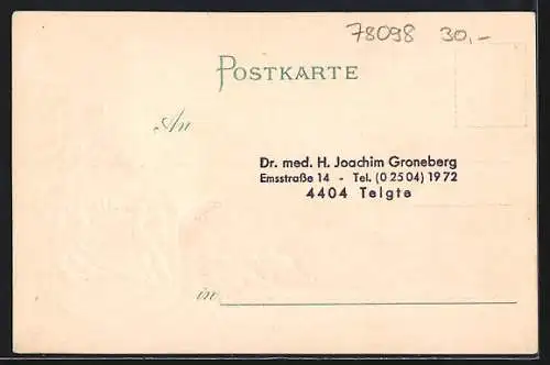 Passepartout-Lithographie Triberg, Ortsansicht von oben, Wappen, Jagdhund mit Beute