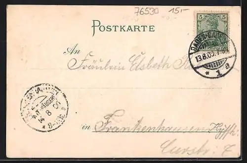Passepartout-Lithographie Baden-Baden, Totalansicht mit Wappen