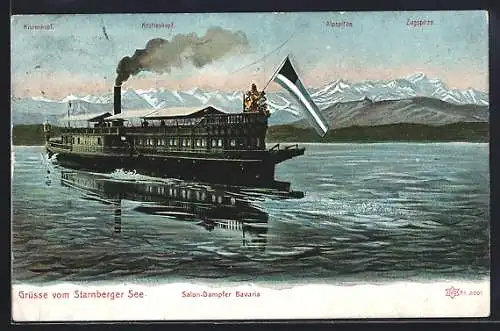 AK Salondampfer Bavaria auf dem Starnberger See mit Alpenpanorama