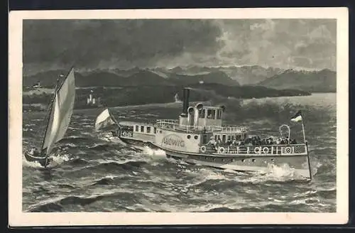 AK Dampfschiff Ludwig im Gewittersturm auf dem Starnberger See