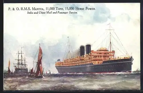 Künstler-AK Passagierschiff R.M.S. Matua der Gesellschaft P. & O. in Hafennähe