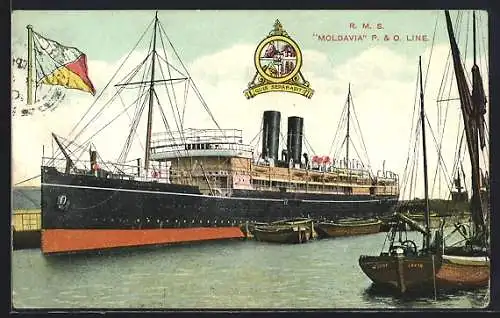 AK Passagierschiff RMS Moldavia der P. & O. Line im Hafen