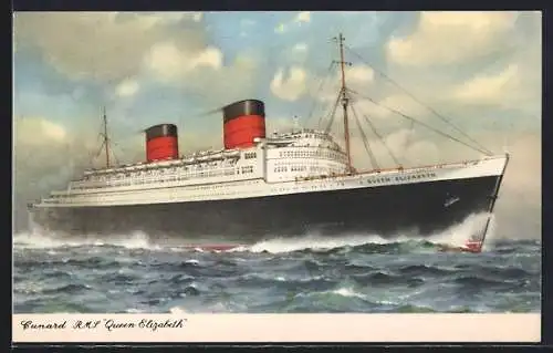 AK R. M. S. Queen Elizabeth, Passagierschiff in voller Fahrt