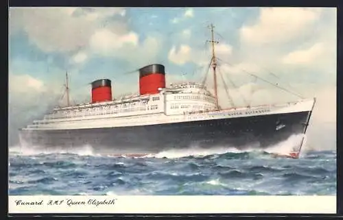 AK R. M. S. Queen Elizabeth, Passagierschiff in voller Fahrt