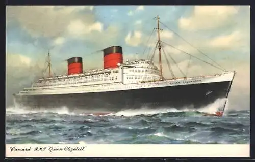 AK R. M. S. Queen Elizabeth, Passagierschiff in voller Fahrt