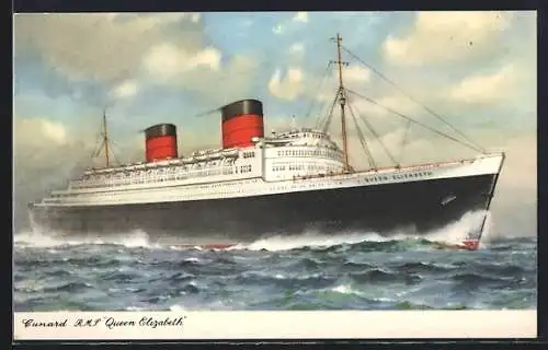 AK R. M. S. Queen Elizabeth, Passagierschiff in voller Fahrt