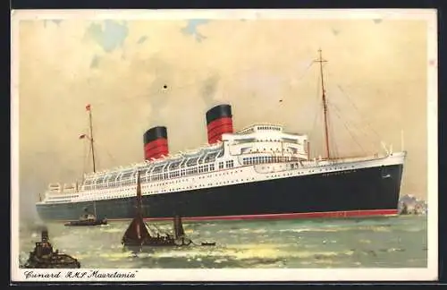 AK Passagierschiff RMS Mauretania vor der Küste, Cunard Liner
