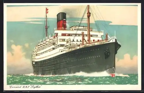 Künstler-AK Passagierschiff RMS Scythia der Cunard Line, Bugansicht