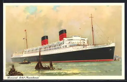 AK Passagierschiff RMS Mauretania vor der Küste, Cunard Liner